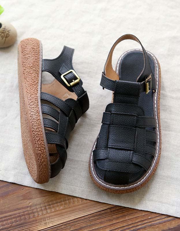 Ręcznie Robione Skórzane Sandały Tkane W Stylu Retro