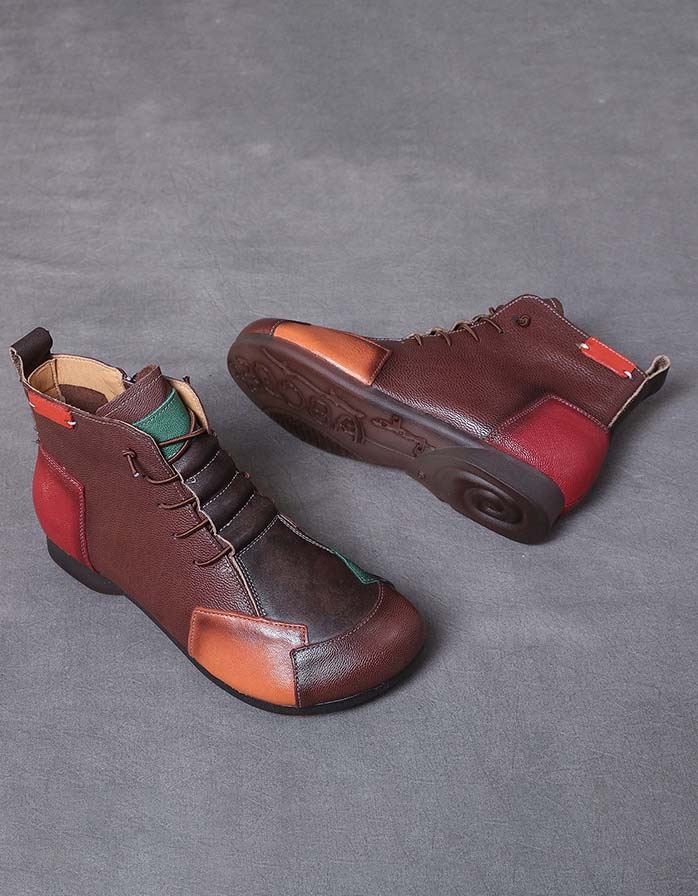 Retro Kolorowe Skórzane Szycie Ręcznie Robione Buty