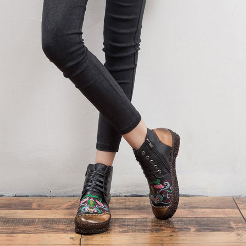Jesień W Stylu Vintage Retro Skórzane Ręcznie Robione Buty Damskie | Buty Na Prezent