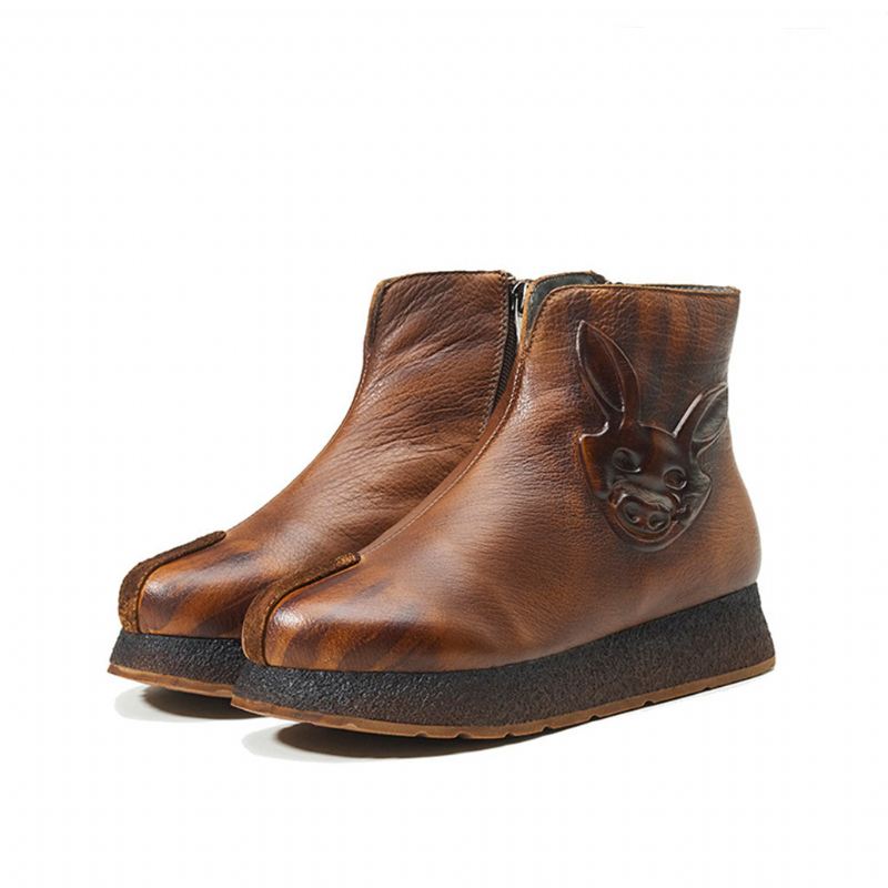 Retro Skórzane Komfortowe Damskie Buty Zimowe Retro
